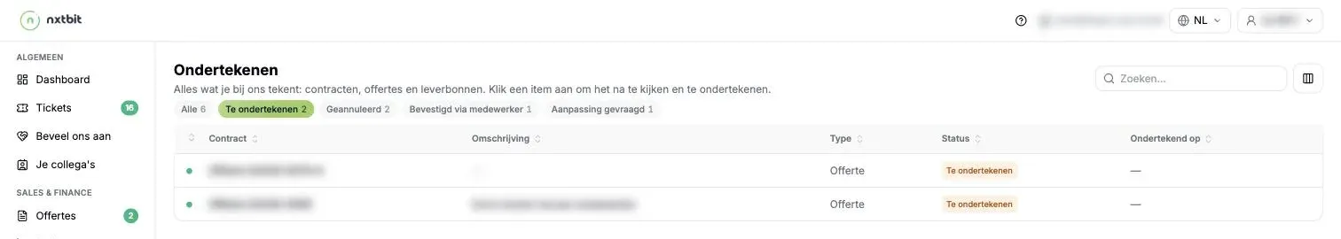Het overzicht Ondertekenen met documenten die nog getekend moeten worden