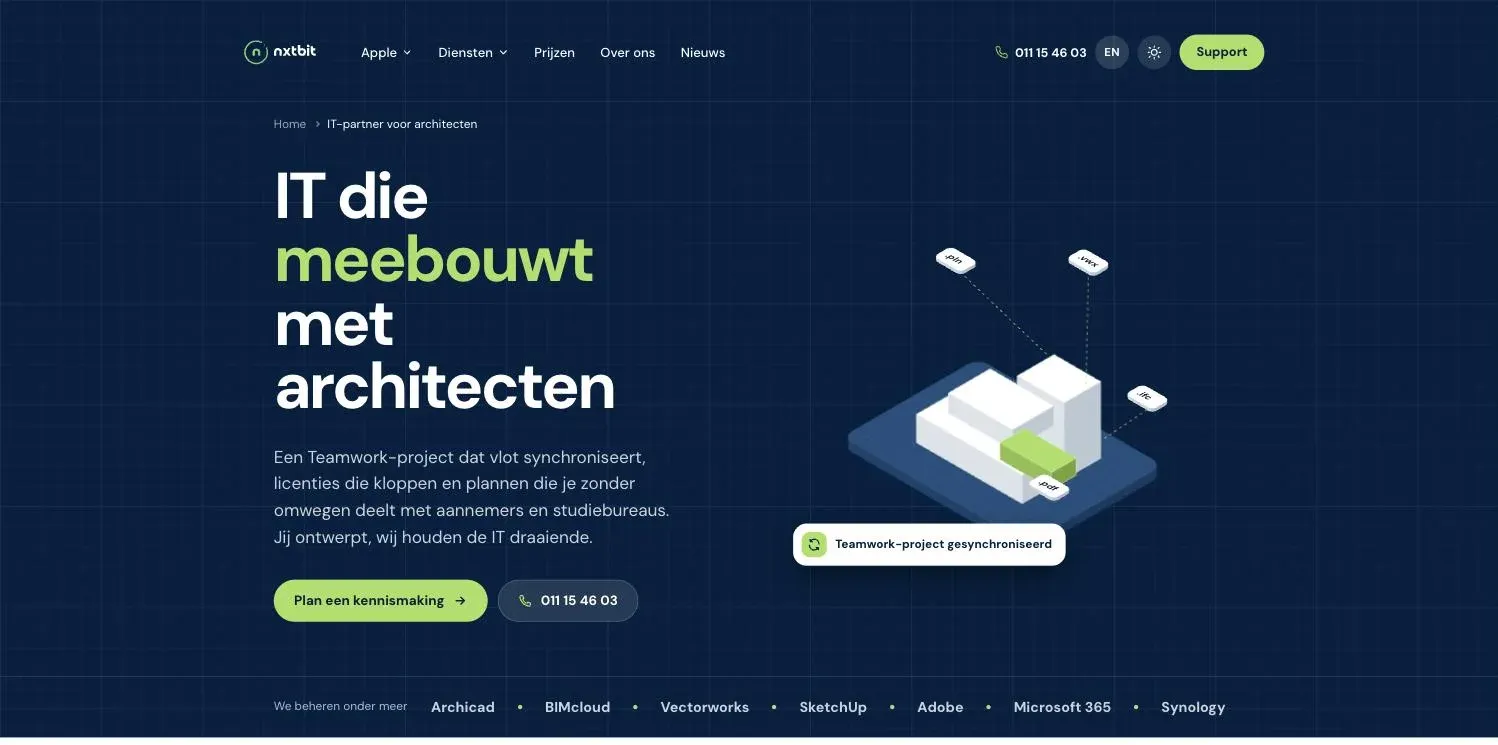 De sectorpagina met de titel IT die meebouwt met architecten