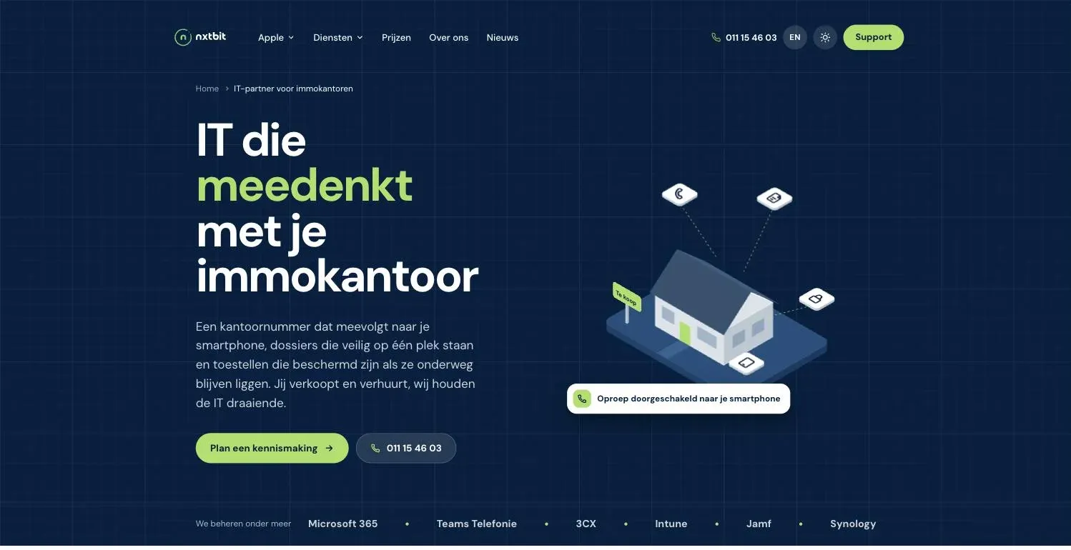 De sectorpagina met de titel IT die meedenkt met je immokantoor
